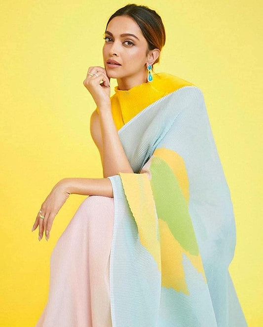 Deepika Padukone Multicolor Organza Saree with Blouse for Elegant Summer Look