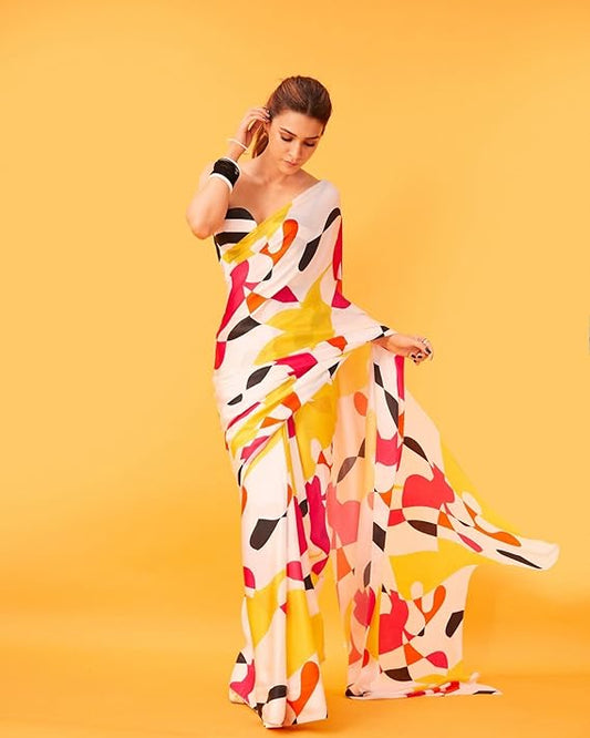 Bold Multicolor Abstract Printed Celebrity Style Georgette Saree