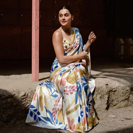 Taapsee Pannu Wear Multicolor Printed Satin Saree with Blouse