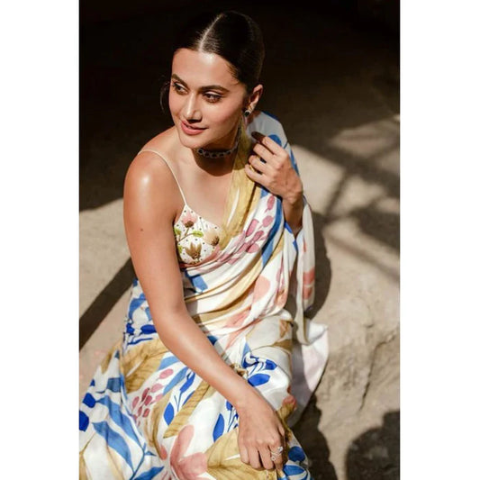 Taapsee Pannu Wear Multicolor Printed Satin Saree with Blouse