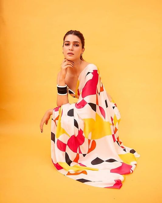 Bold Multicolor Abstract Printed Celebrity Style Georgette Saree